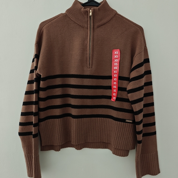 Dkny Sweaters - DKNY Brown and Black Striped Turtleneck Sweater